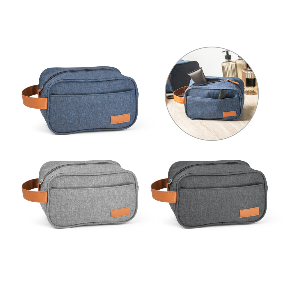 Necessaire em Poliéster 600D com Detalhe em PU Personalizada