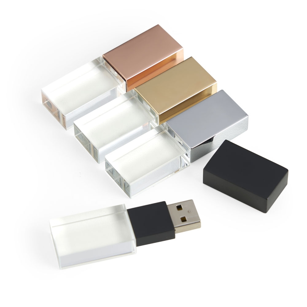 Pen Drive de Vidro 4GB Personalizado com Tampa Metálica Espelhada