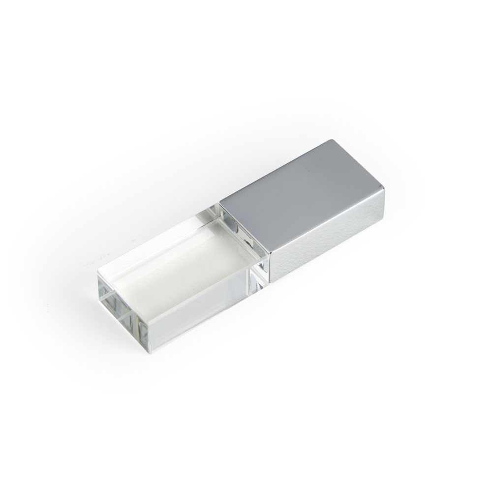 Pen Drive de Vidro 4GB Personalizado com Tampa Metálica Espelhada