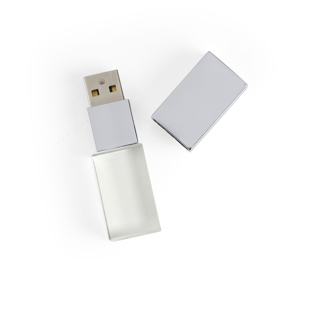 Pen Drive de Vidro 4GB Personalizado com Tampa Metálica Espelhada