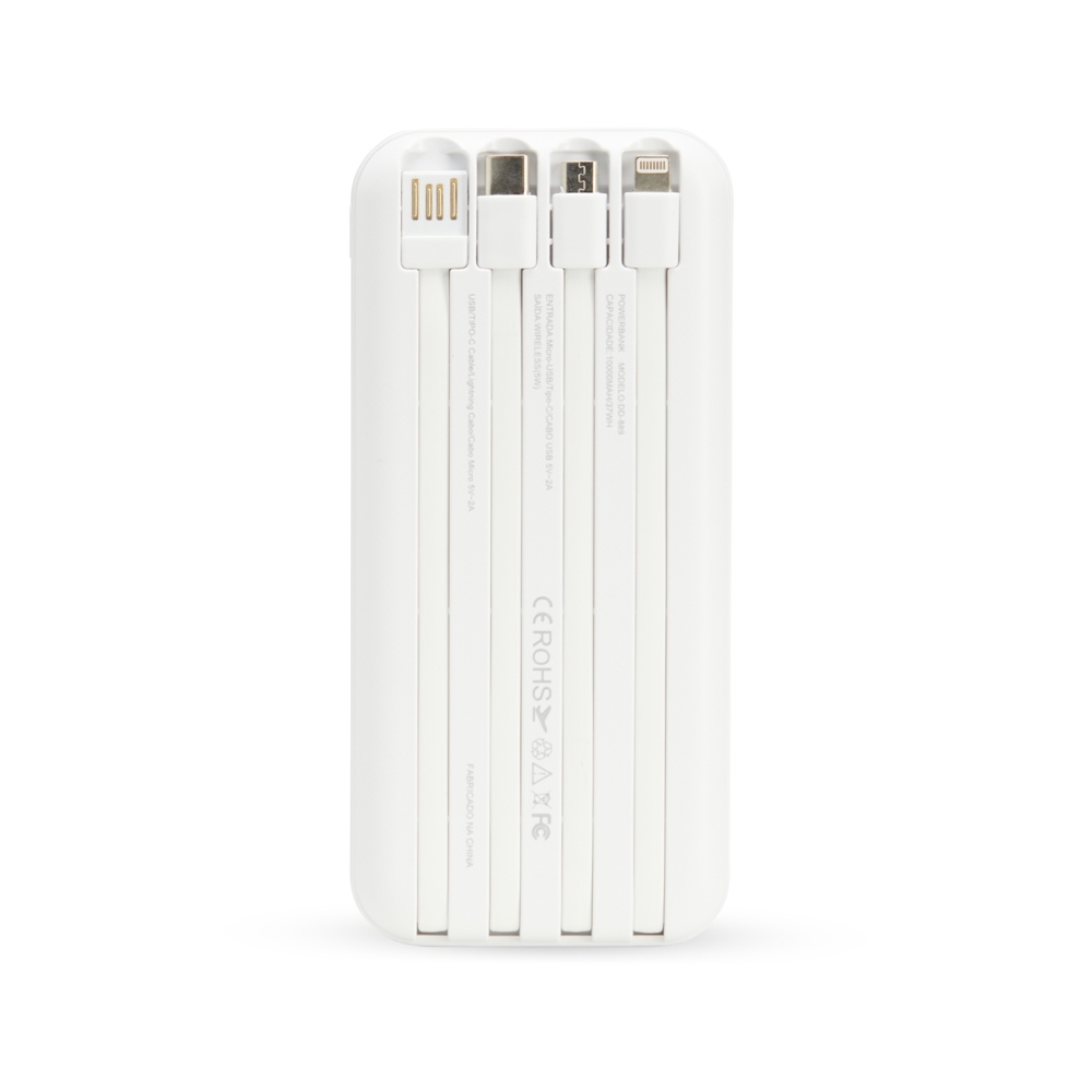 Carregador Portátil Power Bank Personalizado 10.000mAh com Indução e Cabos Integrados