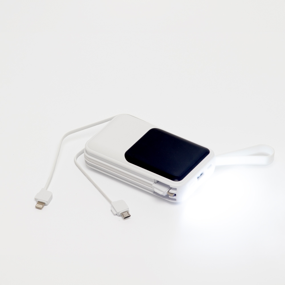 Carregador Power Bank Personalizado 10.000mAh com Display, Lanternas e Cabos Integrados