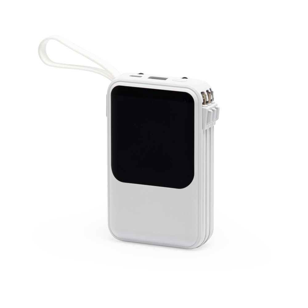 Carregador Power Bank Personalizado 10.000mAh com Display, Lanternas e Cabos Integrados