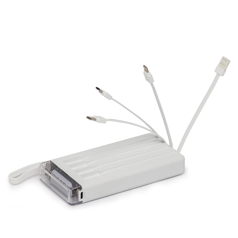 Carregador Power Bank Personalizado 10.000mAh com Lanterna e Cabos Integrados