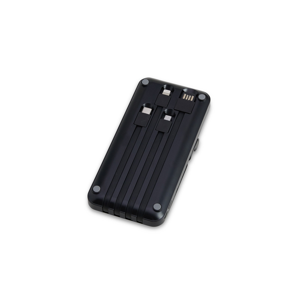 Power Bank Personalizado 10.000mAh com Suporte Retrátil e Cabos Integrados