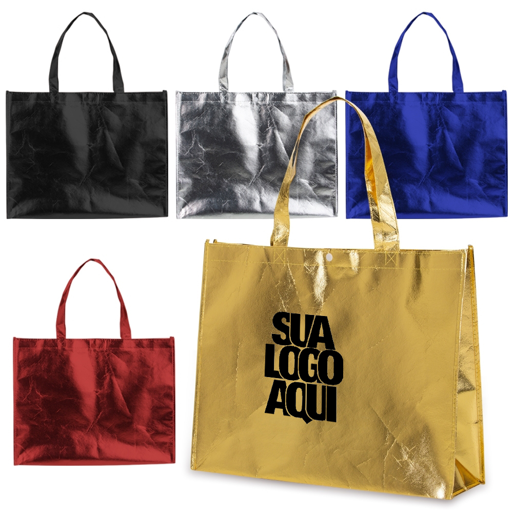 Sacola TNT Personalizada Metalizada 35 x 45,5 cm com Botão