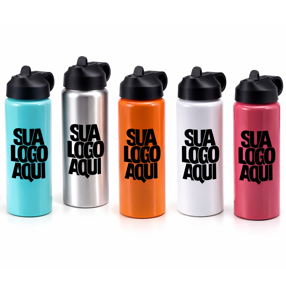 Squeeze Alumínio 800ml Personalizado com Bico Flip e Alça Embutida